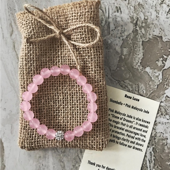 Silver Shamballa, Pink Malaysia Jade 8mm Natural Stone Beaded Bracelet - Picture 5 of 5